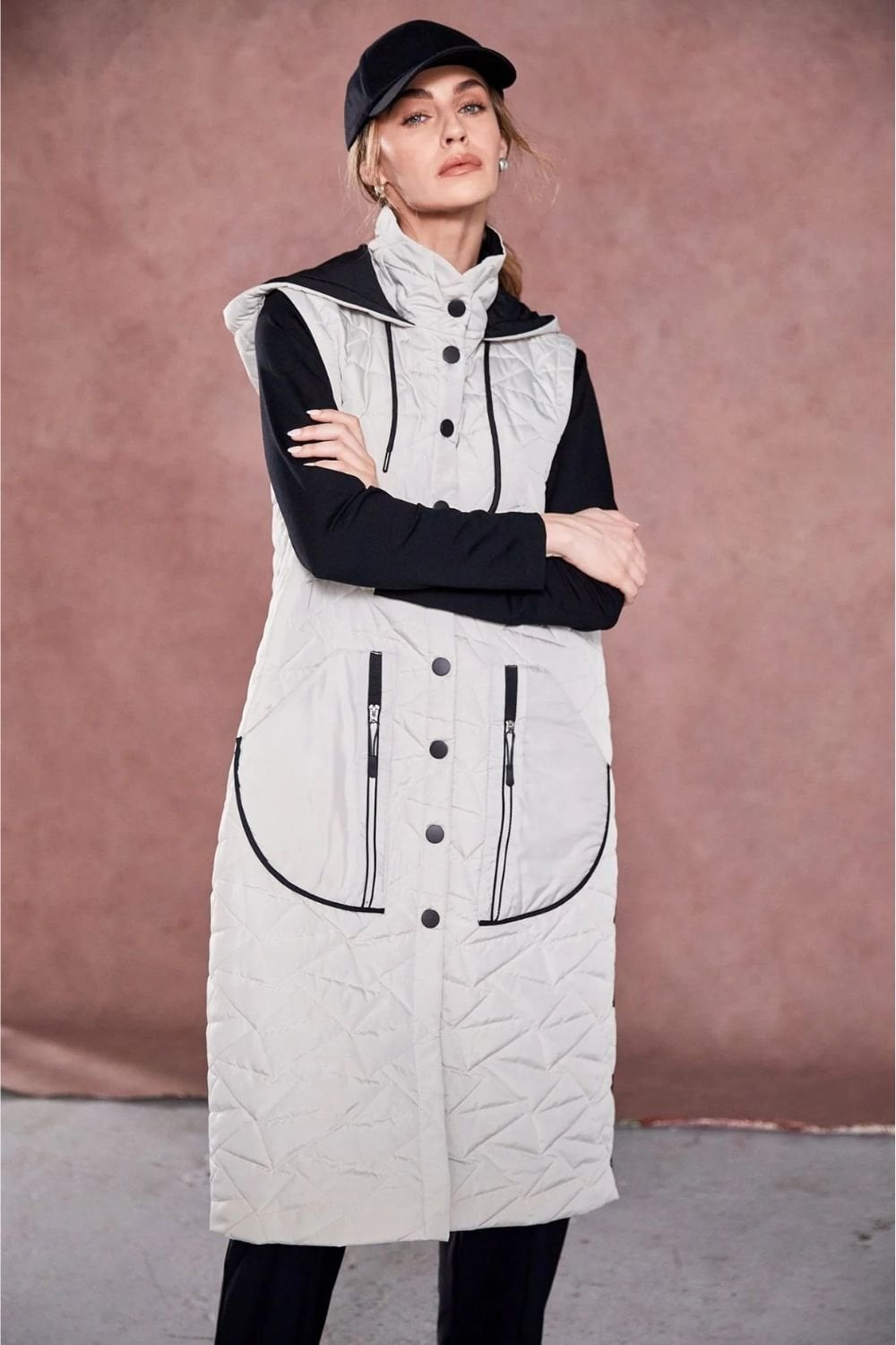 PADDED LONG LINE GILET | COL=MIX