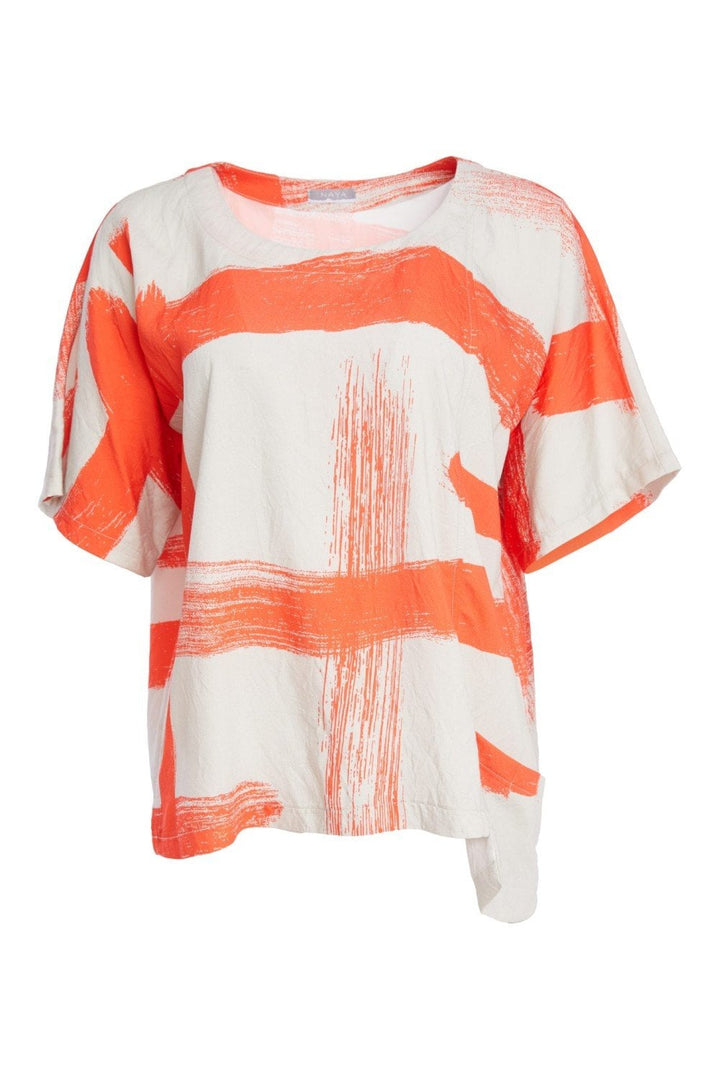 PAINTWORK PRINT ROUND NECK TOP | COL=CAMELIA