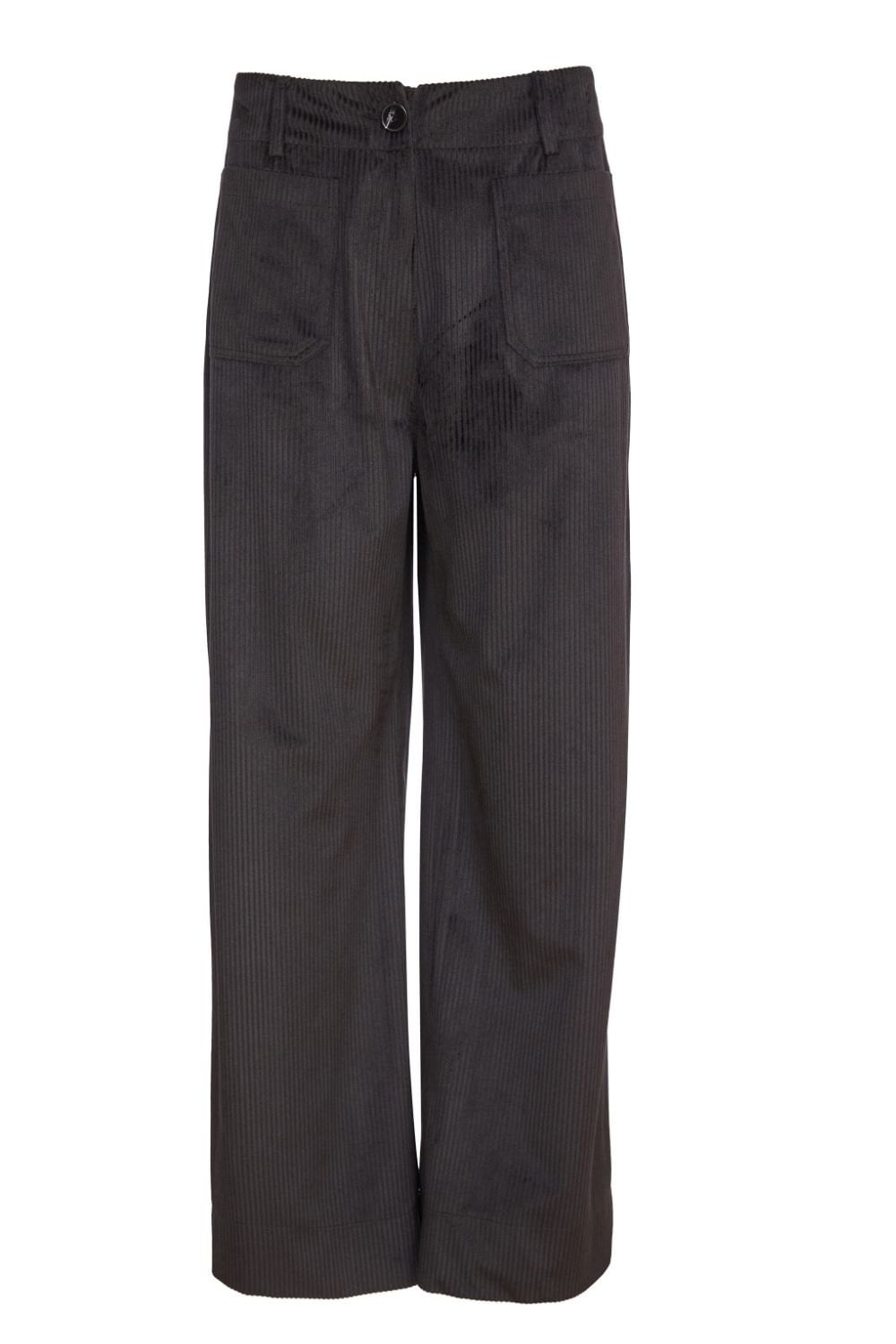 PATCH POCKET CORD WIDE LEG TROUSER | COL=BLACK