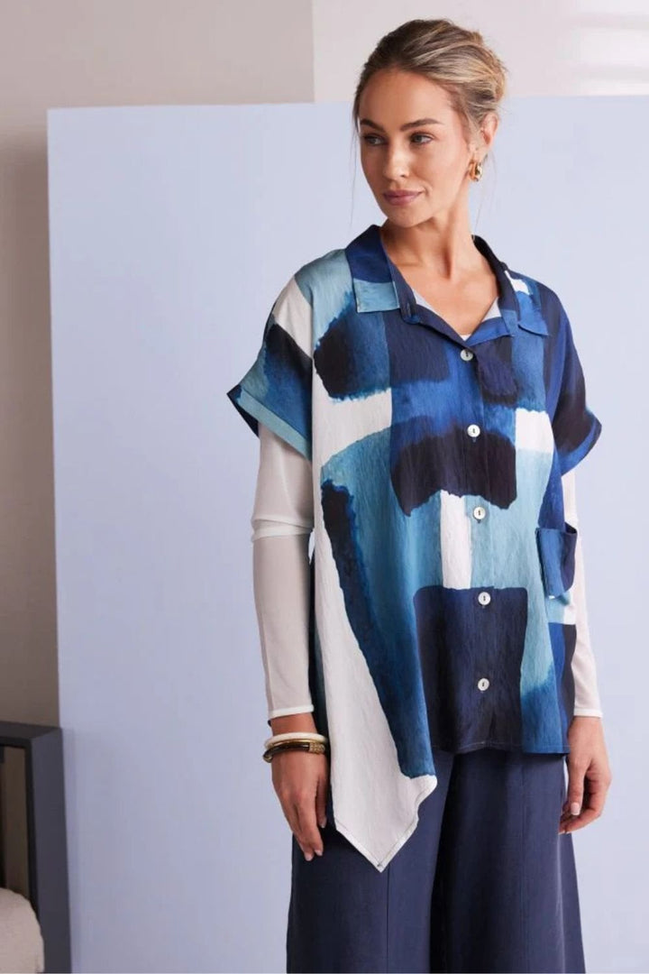 PATCHWORK PRINT SHIRT | COL=DENIM BLUE