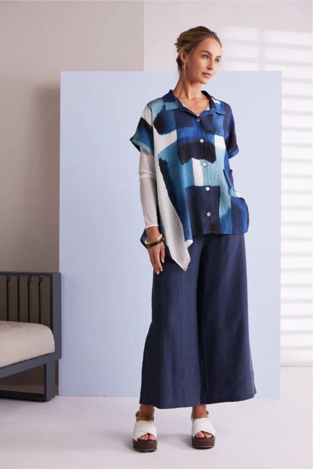 PATCHWORK PRINT SHIRT | COL=DENIM BLUE