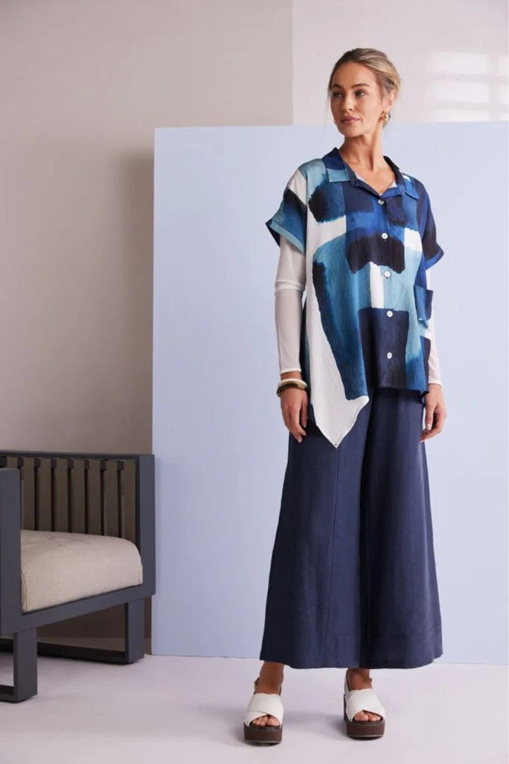 PATCHWORK PRINT SHIRT | COL=DENIM BLUE