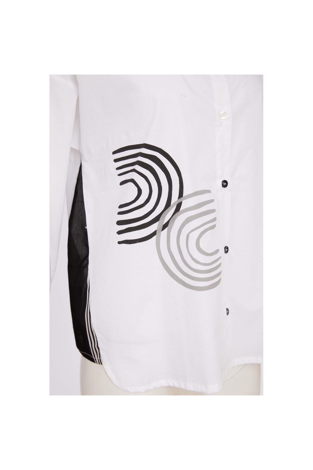 PLACEMENT PRINT SHIRT WITH STRIPED SECTIONS | COL=BLACK/WHITE