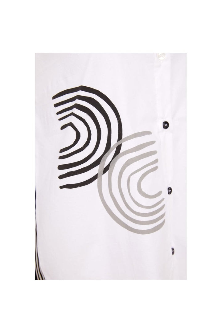 PLACEMENT PRINT SHIRT WITH STRIPED SECTIONS | COL=BLACK/WHITE
