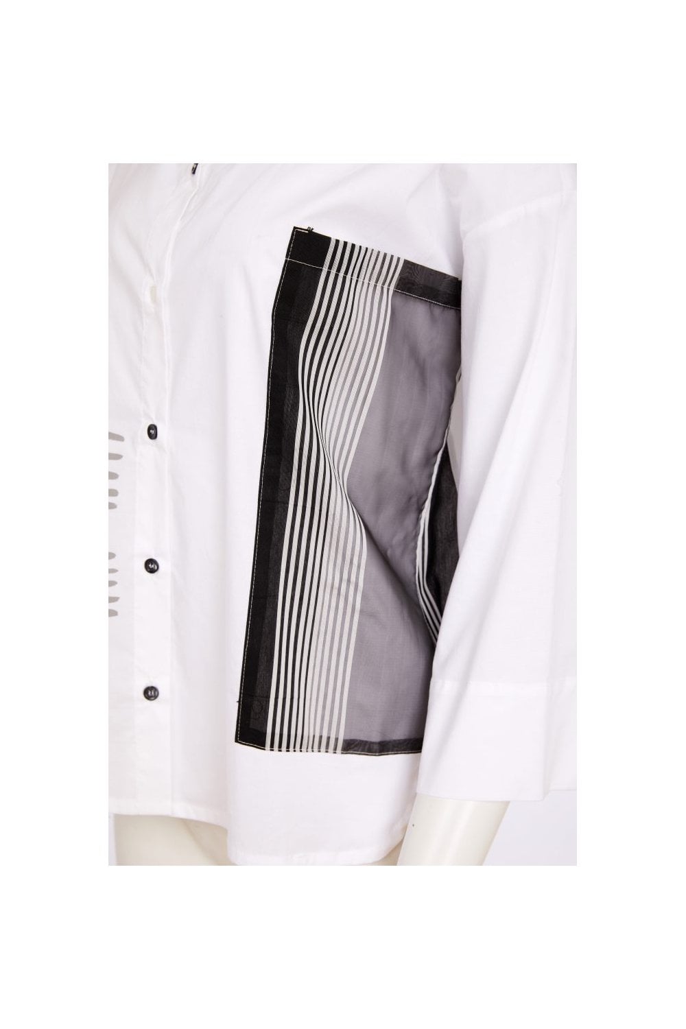 PLACEMENT PRINT SHIRT WITH STRIPED SECTIONS | COL=BLACK/WHITE