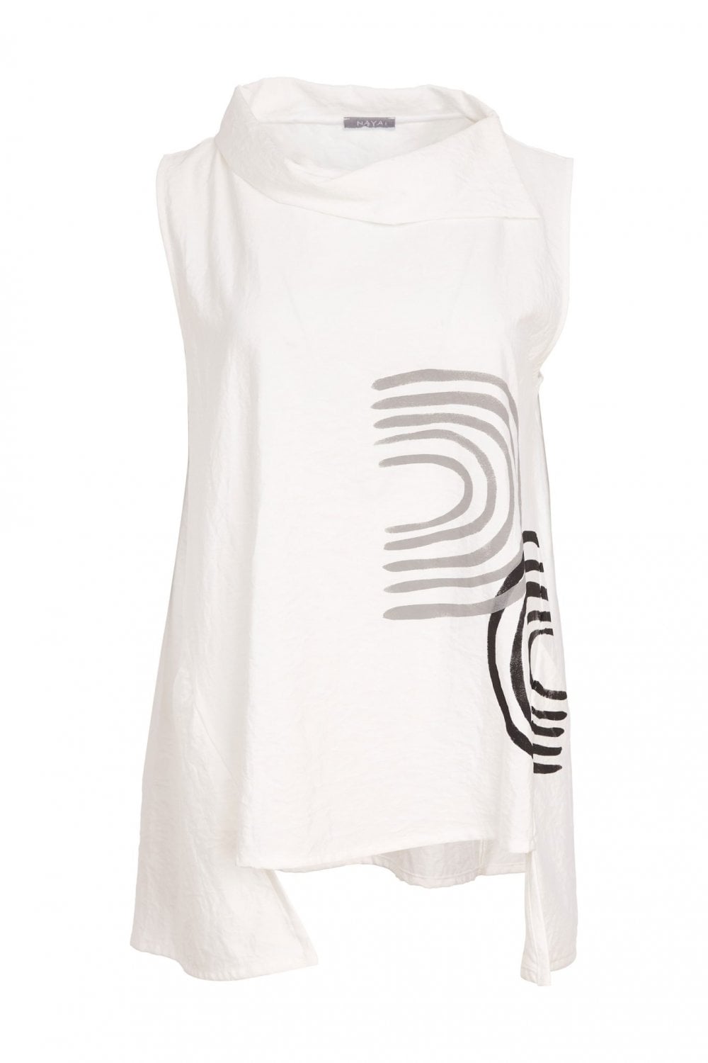 PLACEMENT PRINT TOP WITH CUT OUT HEM | COL=BLACK/WHITE