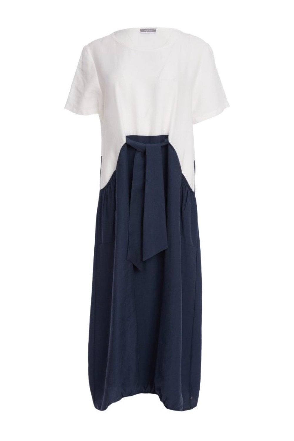 ROUND NECK DRESS WITH CONTRAST COLOUR SKIRT | COL=ECLIPSE