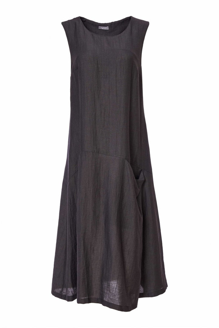 SLEEEVELESS ROUND NECK DRESS | COL=CARBON