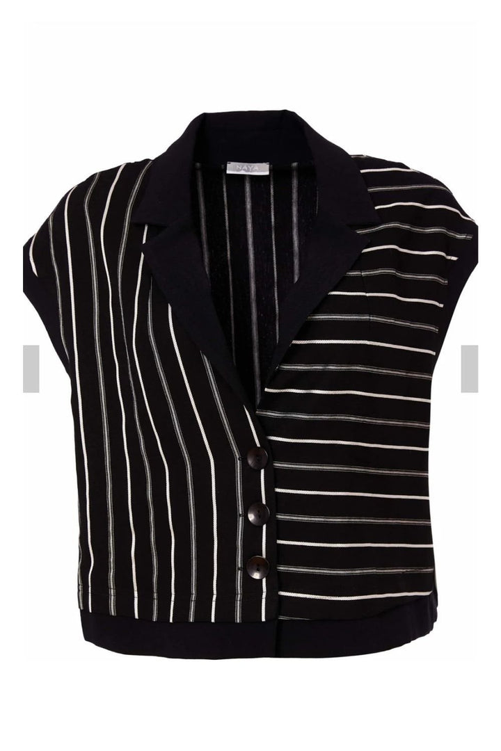 STRIPE WAISTCOAT WITH CONTRAST COLLAR | COL=BLACK/WHITE