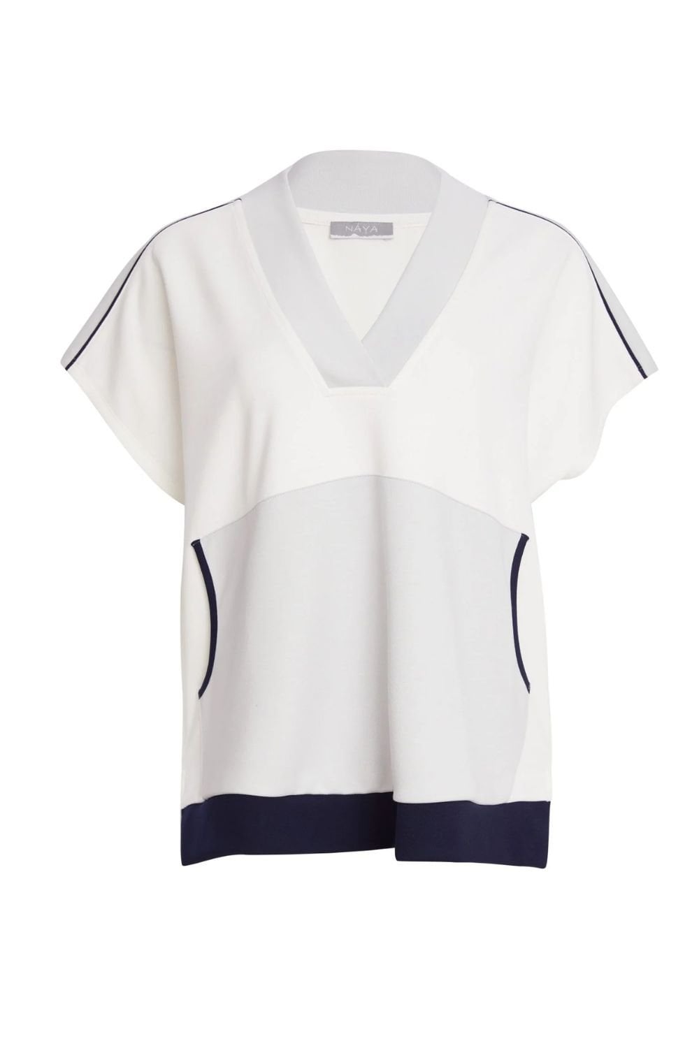 V NECK TOP WITH CONTRAST POCKET | COL=FRENCH BLUE