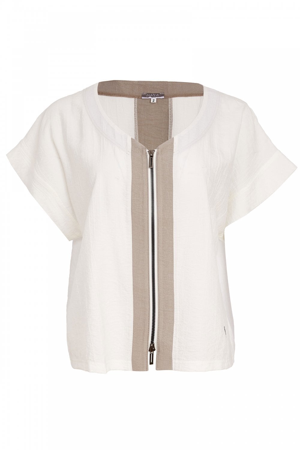 V NECK TOP WITH CONTRAST ZIP PANELS | COL=PEBBLE