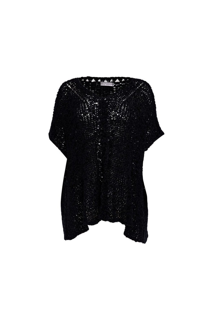 V NECK WAFFLE EFFECT KNIT | COL=BLACK