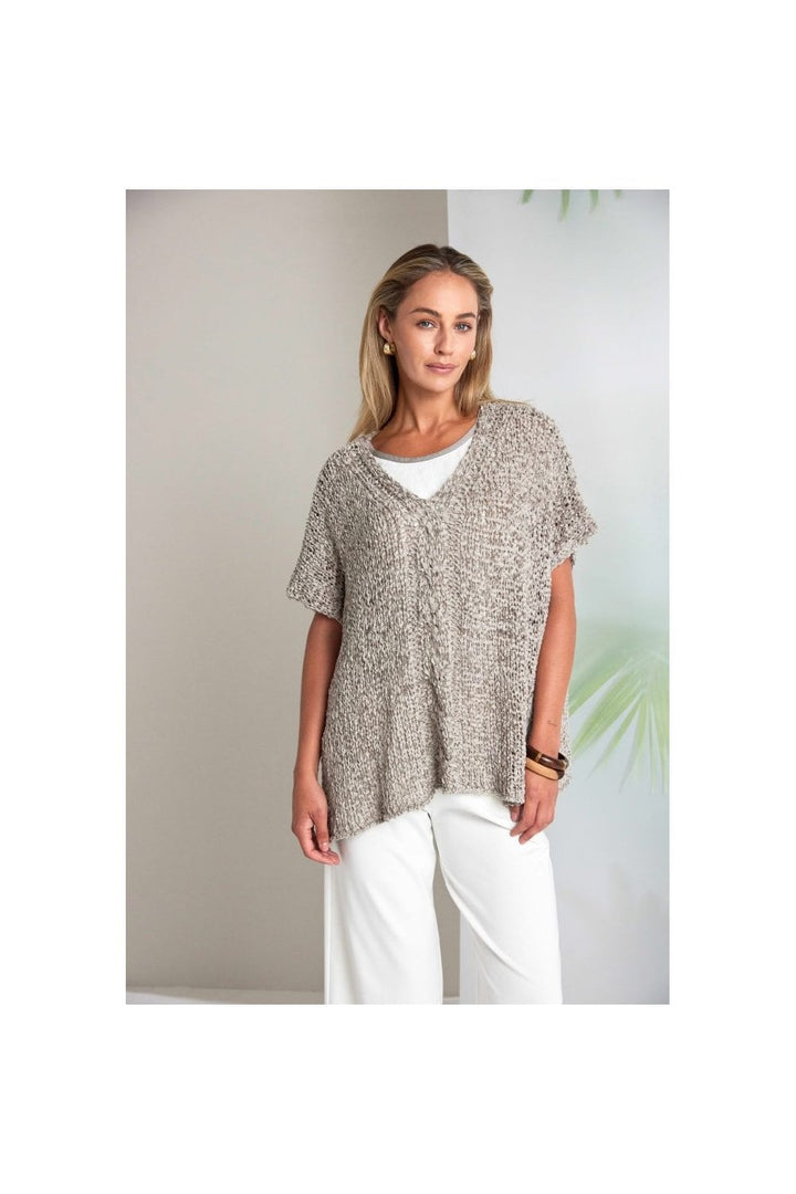 V NECK WAFFLE EFFECT KNIT | COL=TAUPE