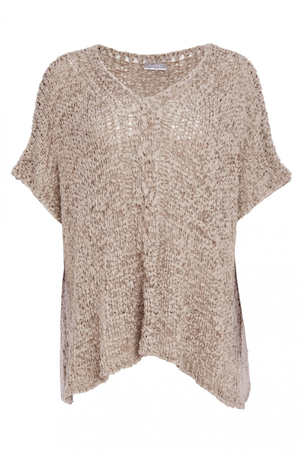 V NECK WAFFLE EFFECT KNIT | COL=TAUPE