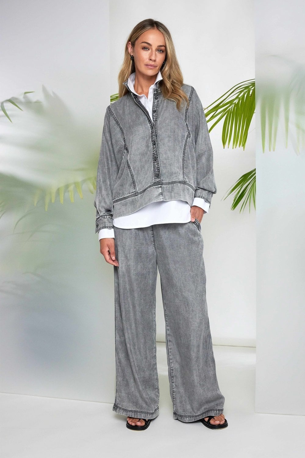 WIDE LEG TENCIL TROUSER | COL=GRANITE