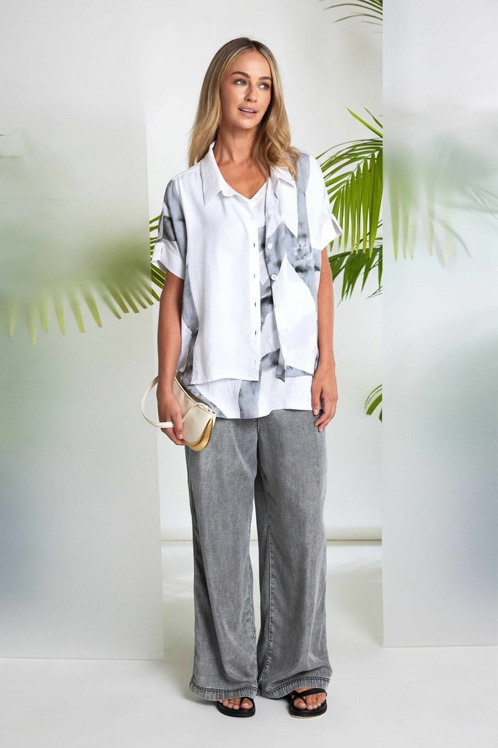 WIDE LEG TENCIL TROUSER | COL=GRANITE