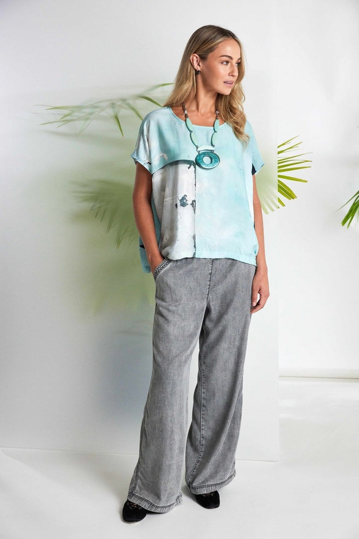 WIDE LEG TENCIL TROUSER | COL=GRANITE