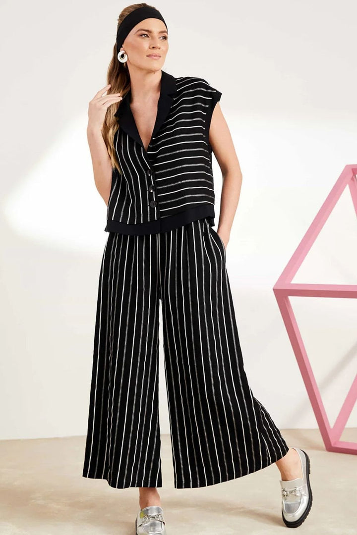WIDE LEG STRIPE TROUSER | COL=BLACK/WHITE