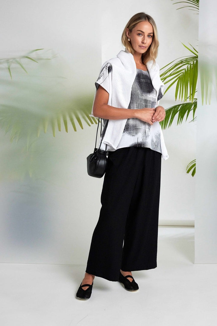 WIDE LEG TROUSER WITH ELASTICATED WAIST | COL=BLACK