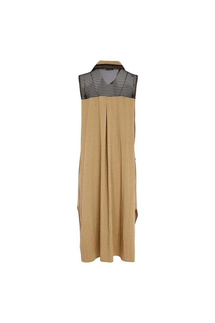ZIPPED LONGLINE WAISTCOAT WITH CONTRAST POCKET | COL=TAN