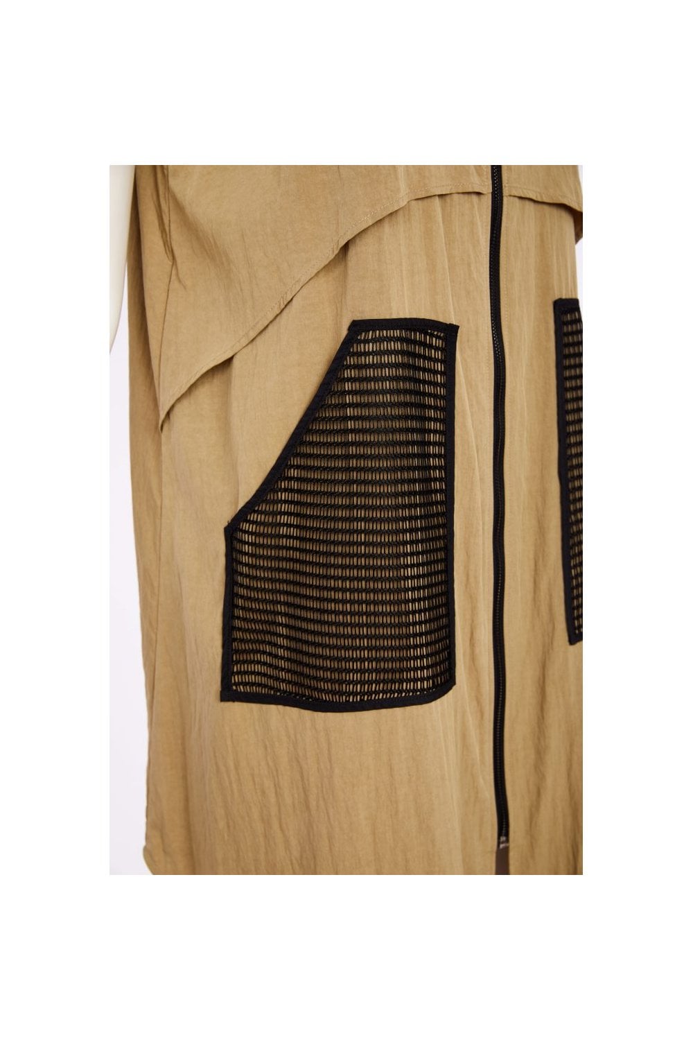 ZIPPED LONGLINE WAISTCOAT WITH CONTRAST POCKET | COL=TAN