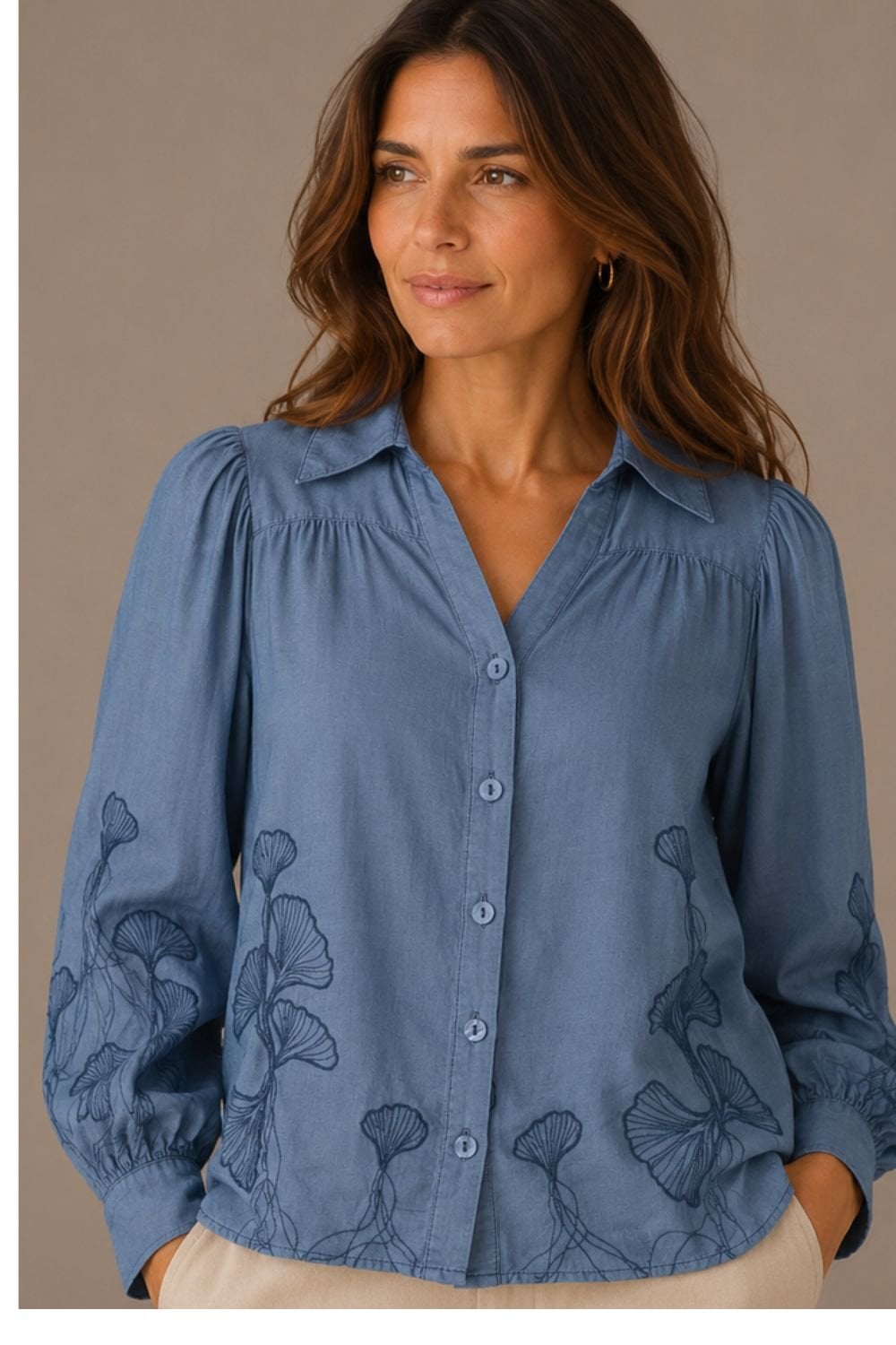 BLUE EMBRIODERY SHIRT | COL=SEA BLUE
