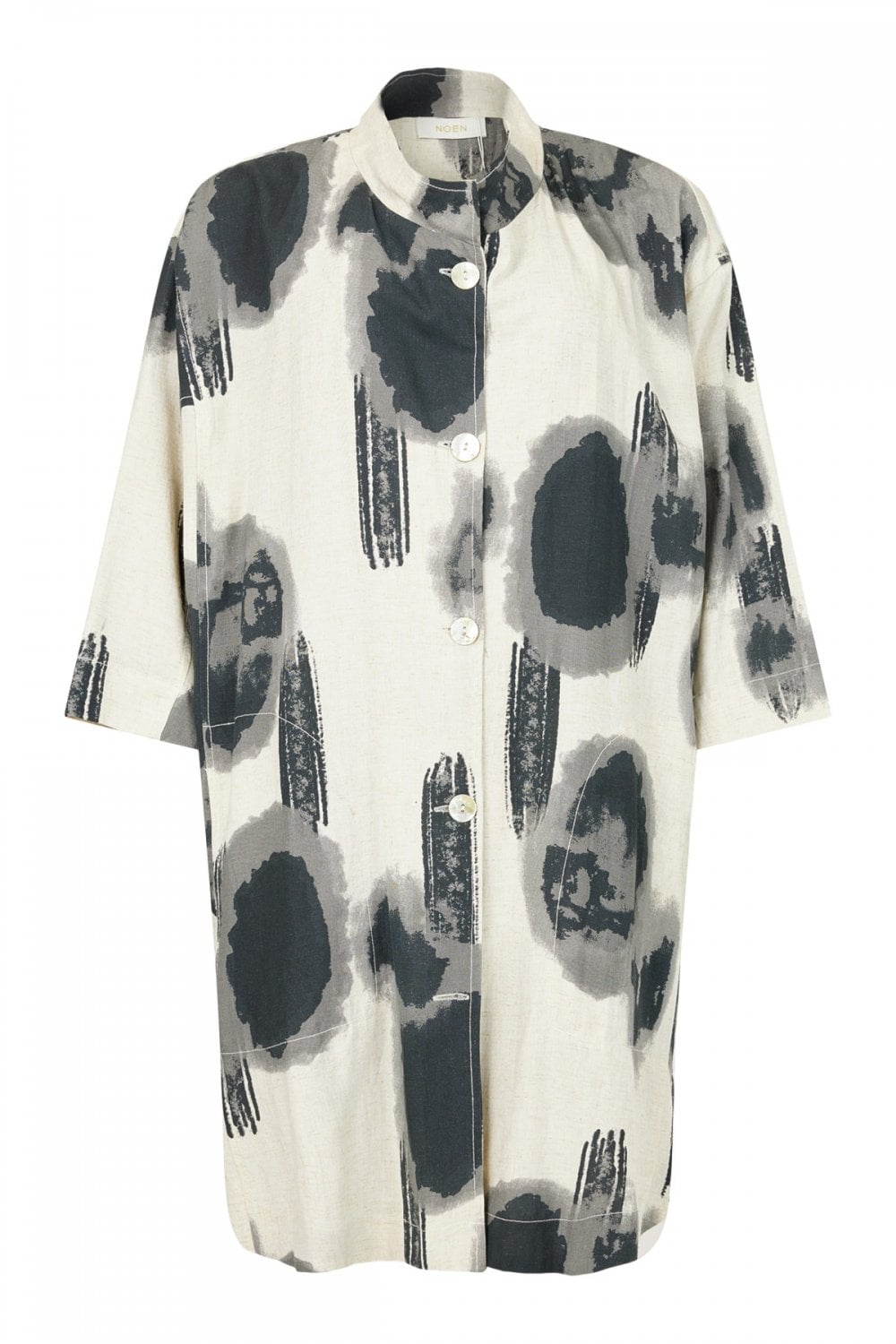BLURED PRINT LONG SHIRT | COL=BLACK,CORAL