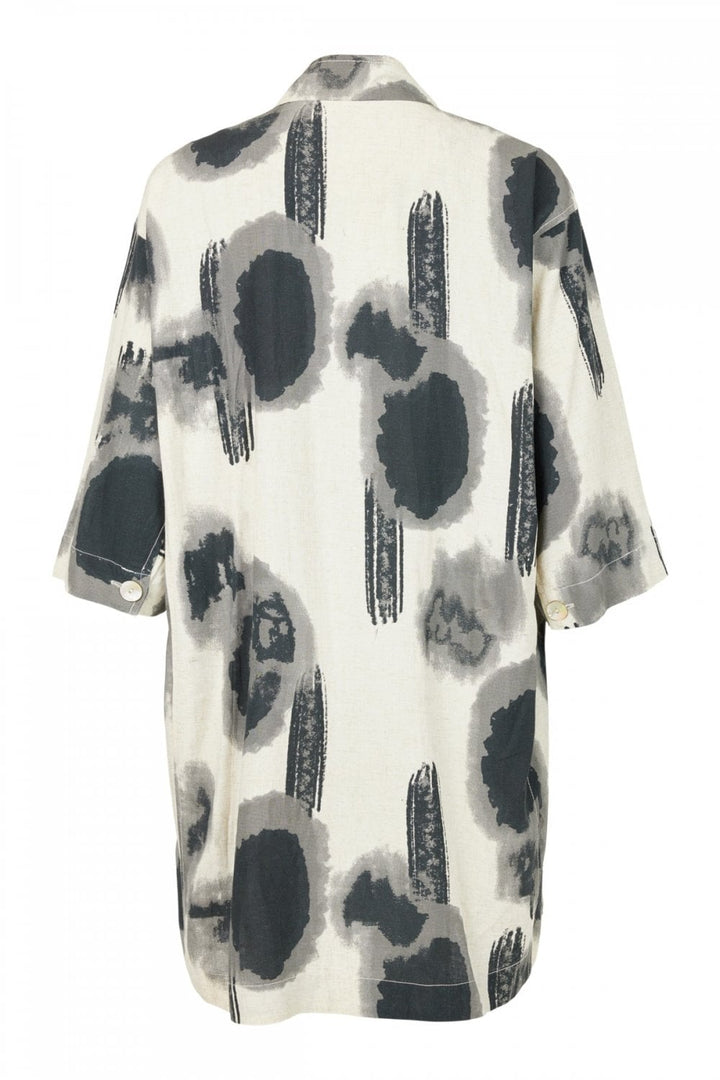 BLURED PRINT LONG SHIRT | COL=BLACK,CORAL