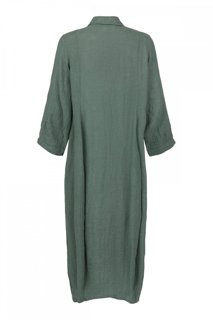 BUTTON THROUGH LINEN DRESS | COL=GREEN