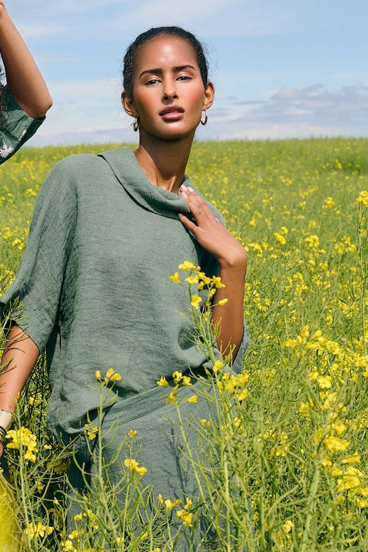 COWL NECK LINEN TOP | COL=GREEN