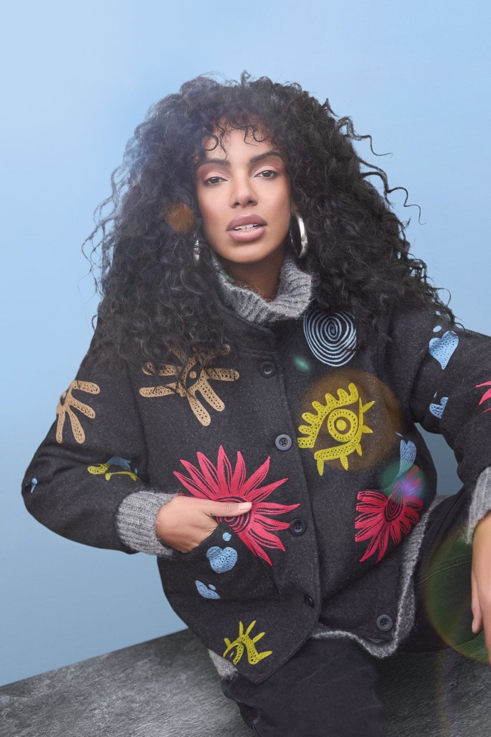 EMBROIDERED COLOUFUL JACKET | COL=CHARCOAL