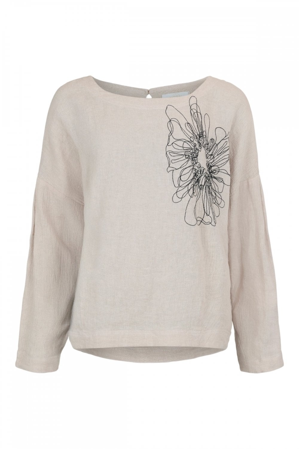 EMBROIDERED FLORAL LINEN TOP | COL=SAND