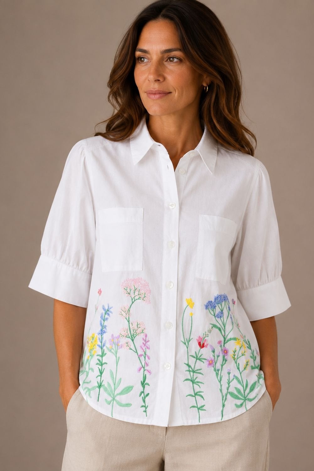 FLORAL EMBRIODERED SHIRT | COL=WHITE