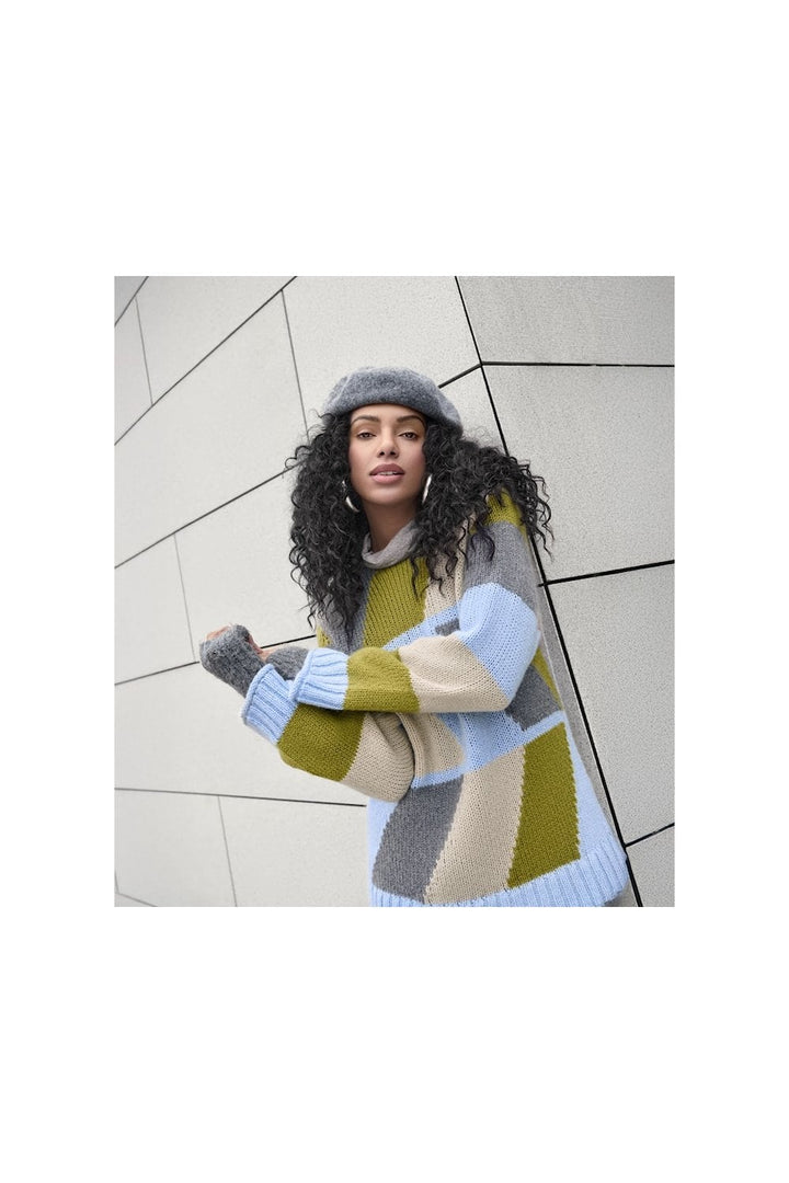 GEOMETRIC KNIT PULLOVER | COL=BLACK/GREY,MIX