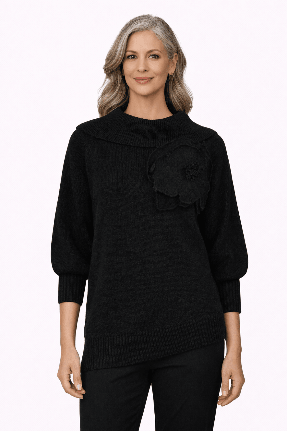 HIGH COLLAR KNITTED TOP | COL=BLACK