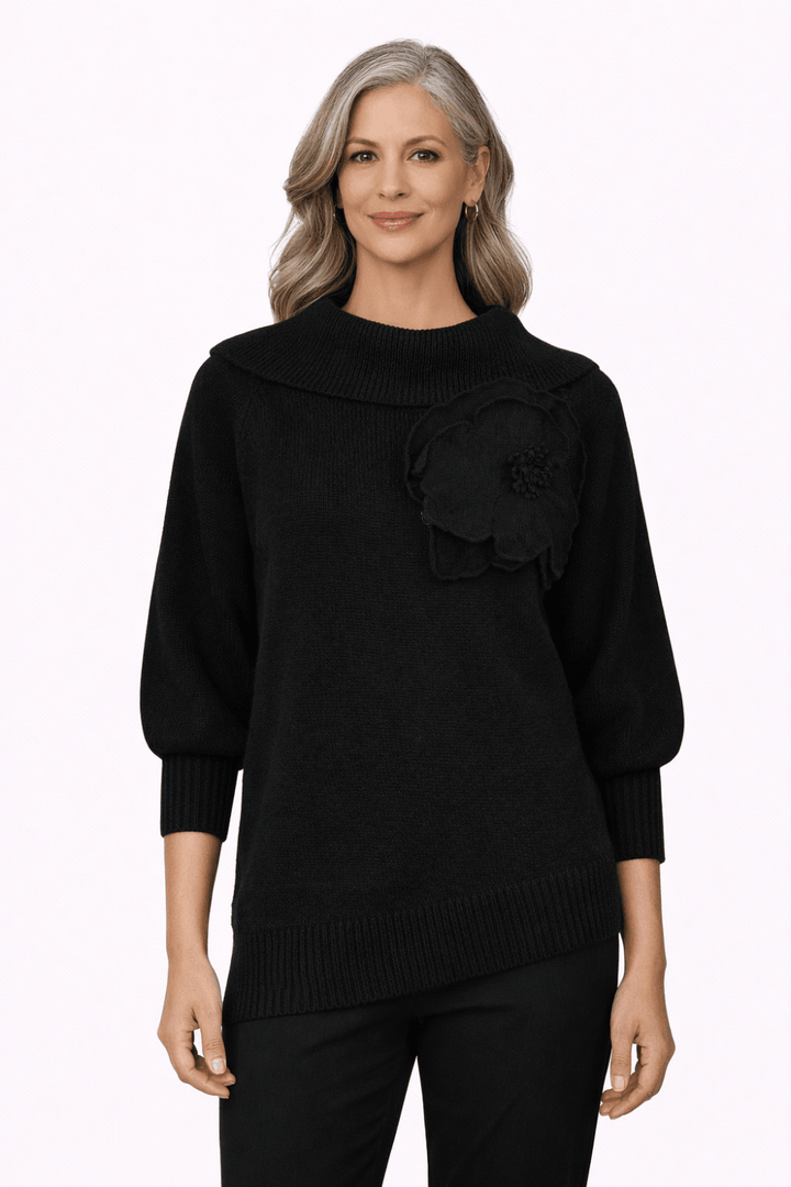 HIGH COLLAR KNITTED TOP | COL=BLACK