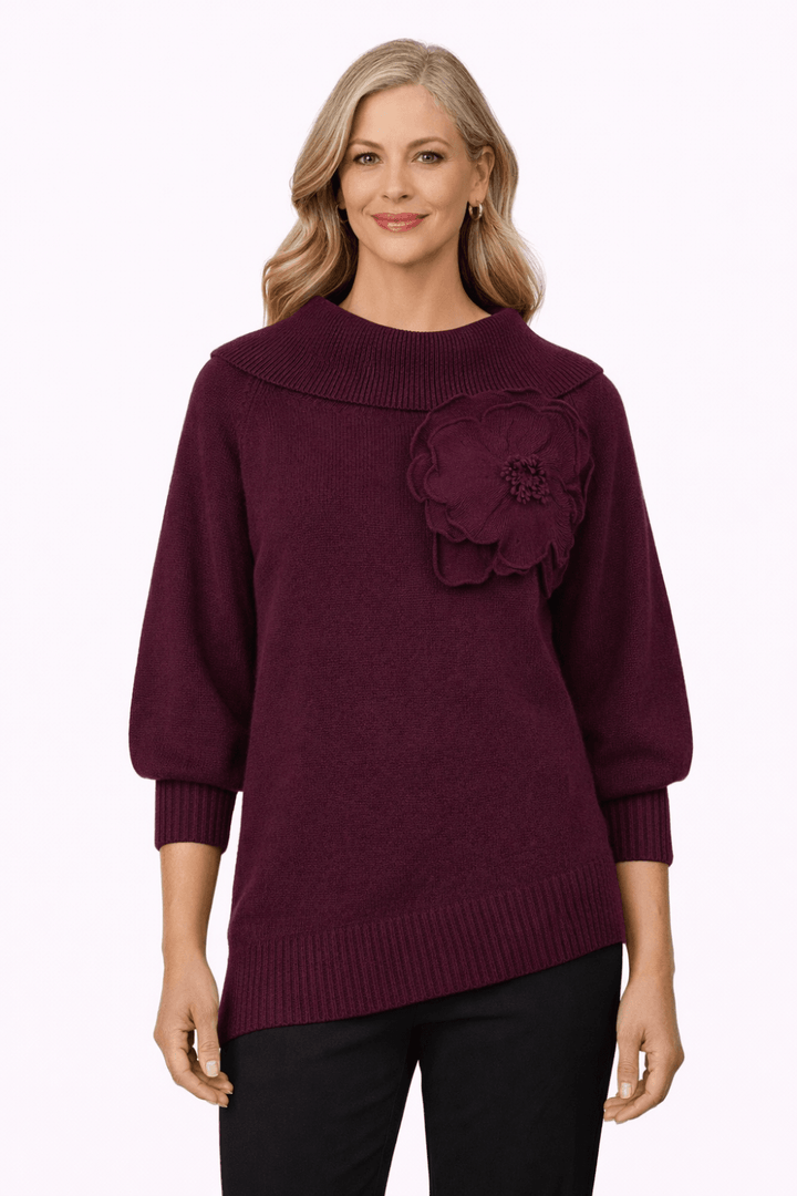 HIGH COLLAR KNITTED TOP | COL=PRUNE