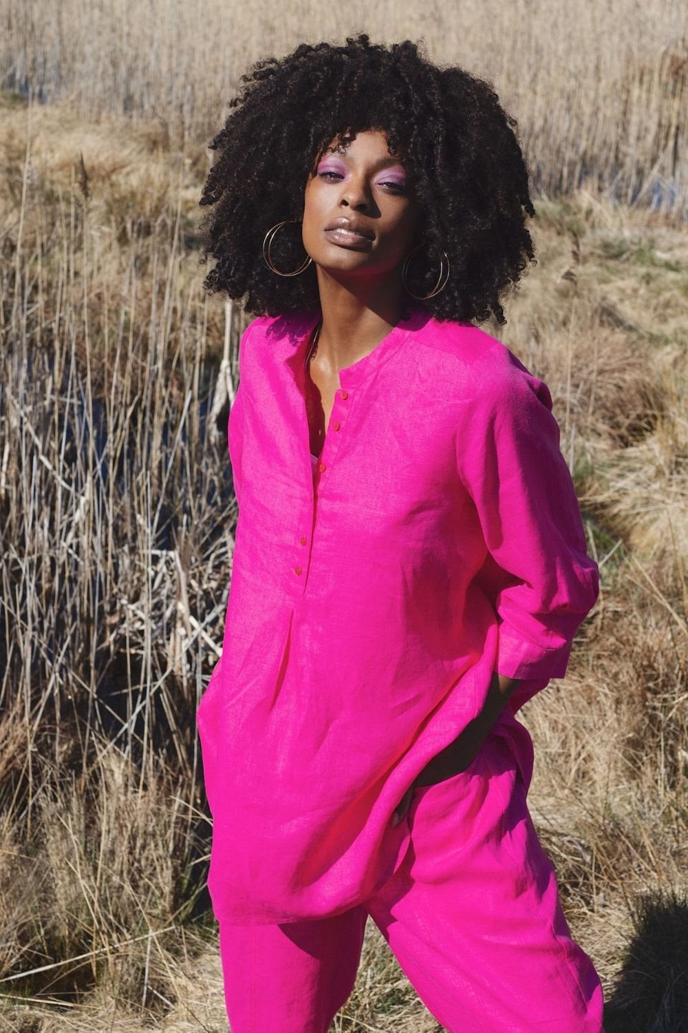 RASPBERRY PINK LINEN TUNIC | COL=RASPBERRY