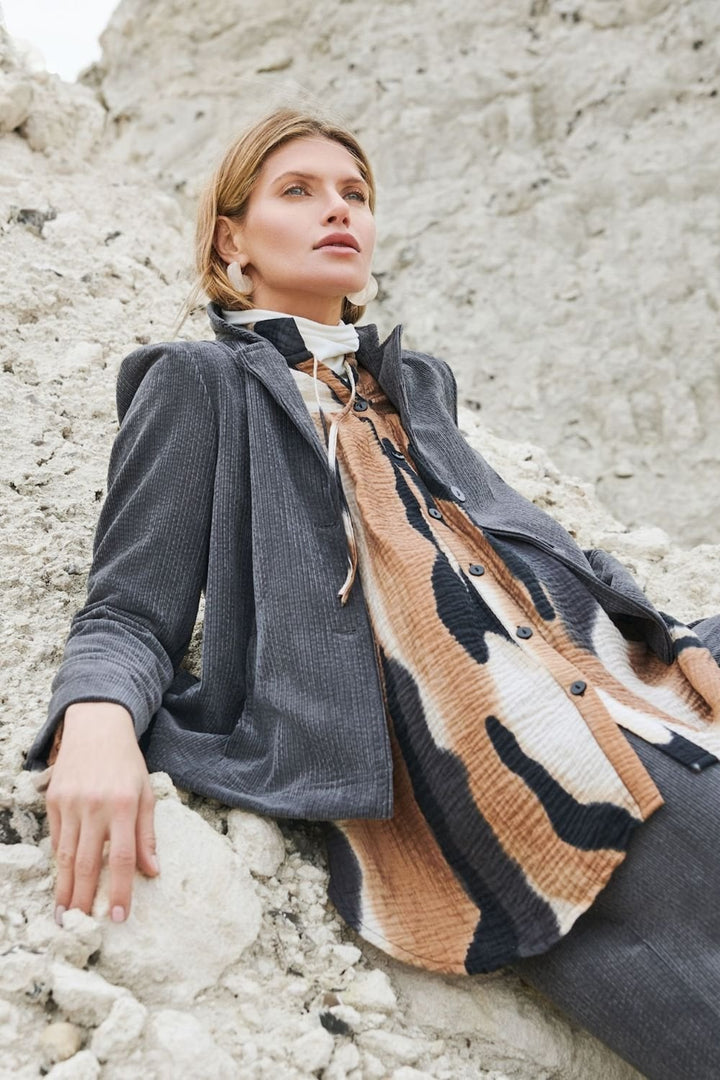 TWO BUTTON CORD JACKET | COL=CHARCOAL