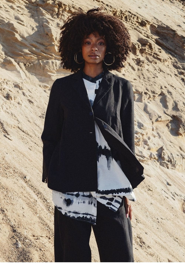 TWO BUTTON LINEN JACKET | COL=BLACK