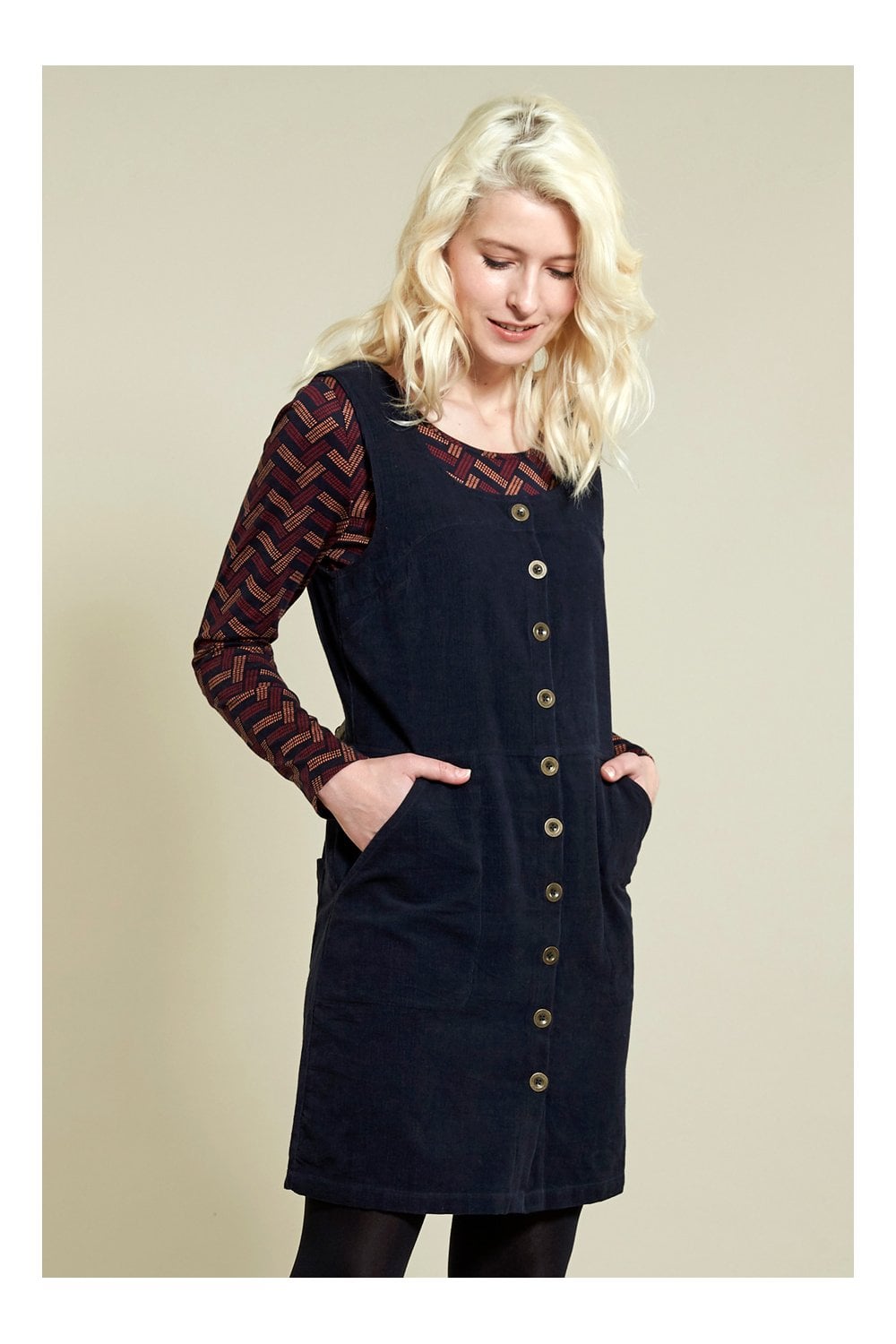 BUTTON FRONT PINAFORE | COL=NAVY