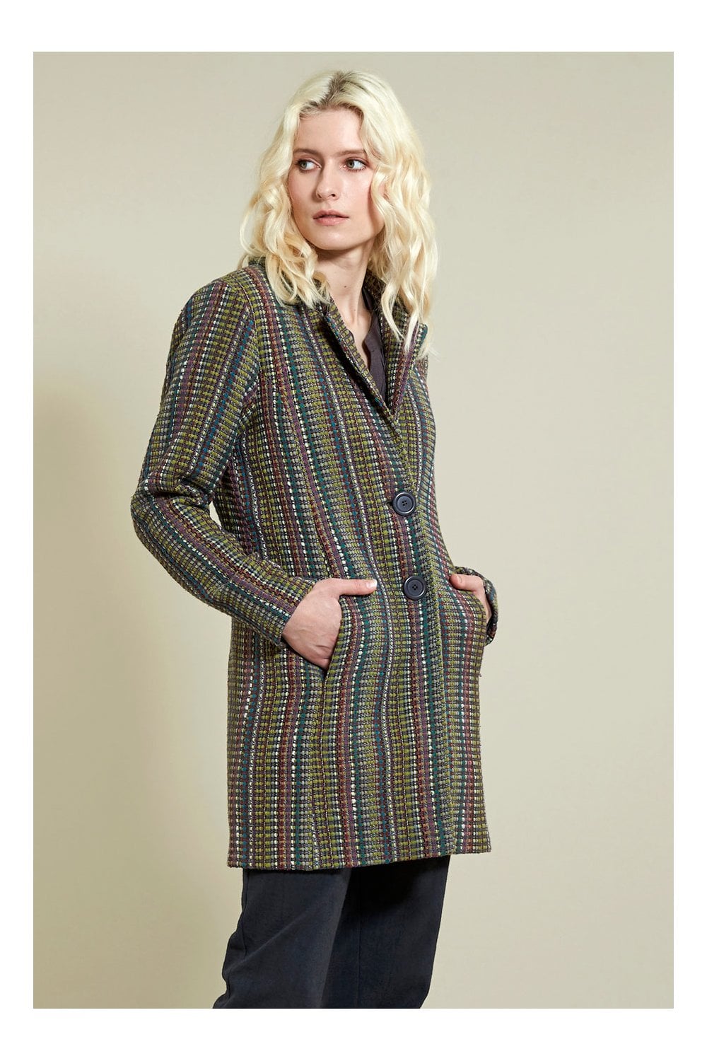 CHECK SHORT COAT | COL=OCHER