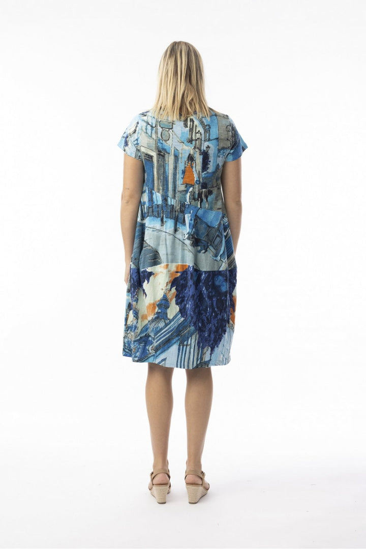 BLUE TOWER PRINT BUBBLE DRESS | COL=MIX