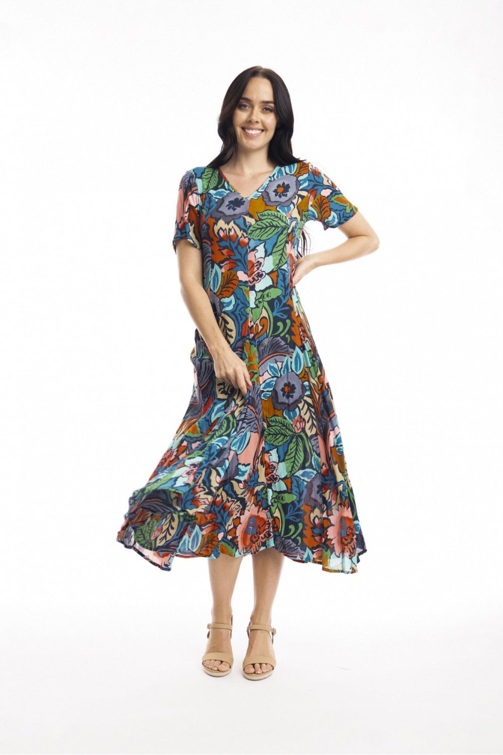 CAPE VERDE GODET DRESS | COL=MULTI