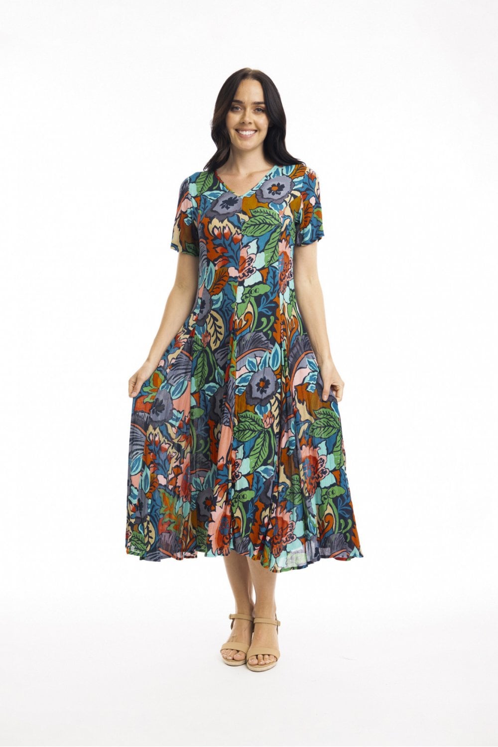 CAPE VERDE GODET DRESS | COL=MULTI