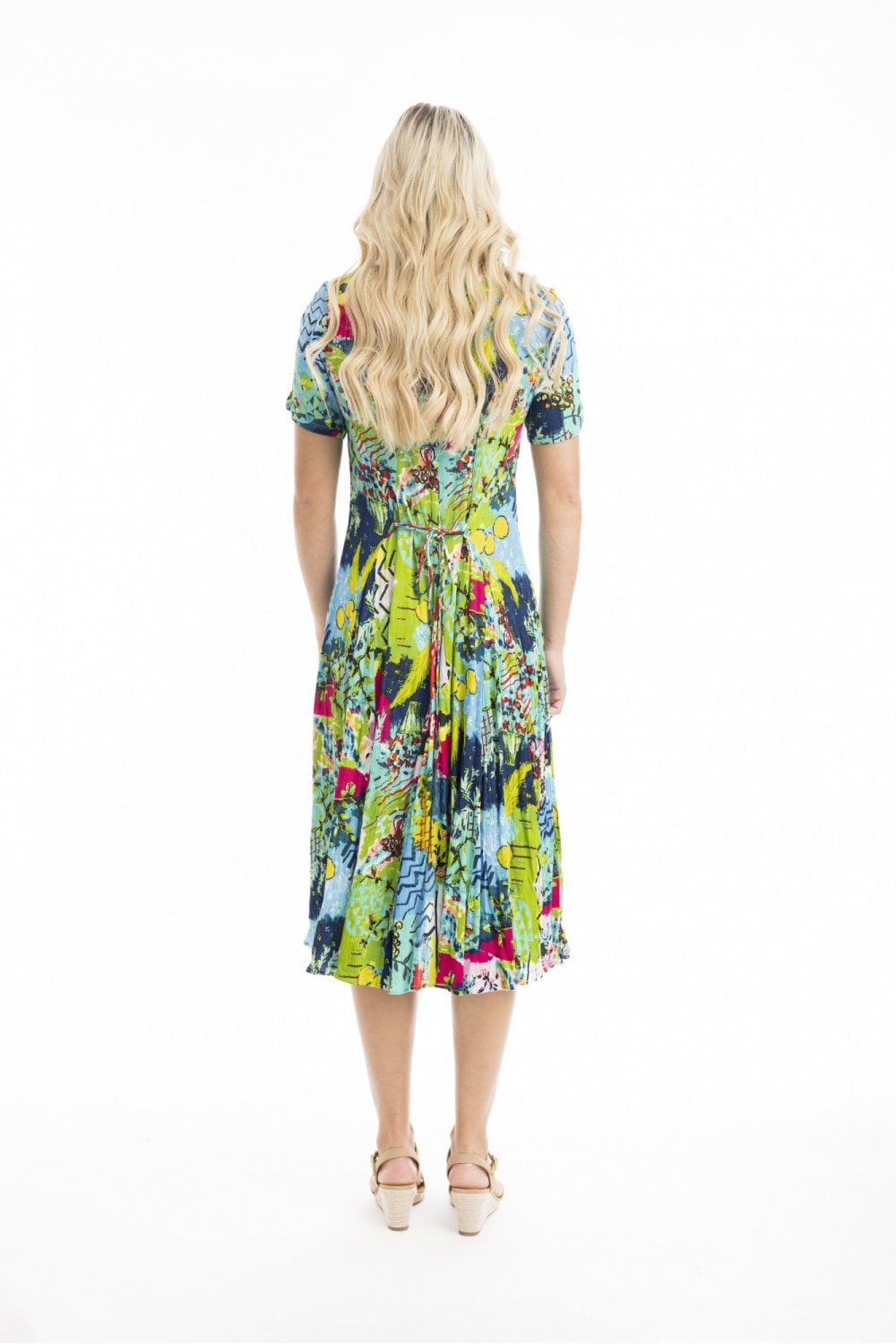 ELAFANSSI GODET SHORT SLEEVE DRESS | COL=MULTI