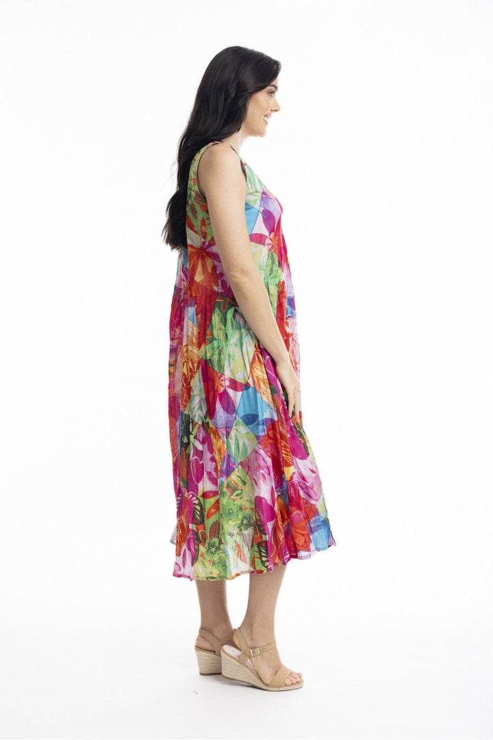 JOZANI V NECK GATHERED PRINT DRESS | COL=MULTI