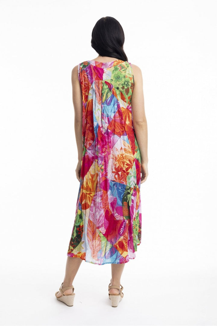 JOZANI V NECK GATHERED PRINT DRESS | COL=MULTI