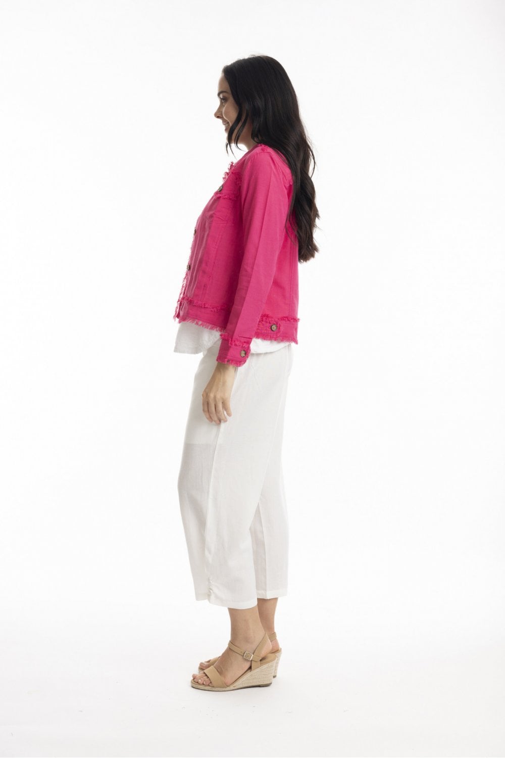 LINEN BLEND JACKET | COL=HOT PINK