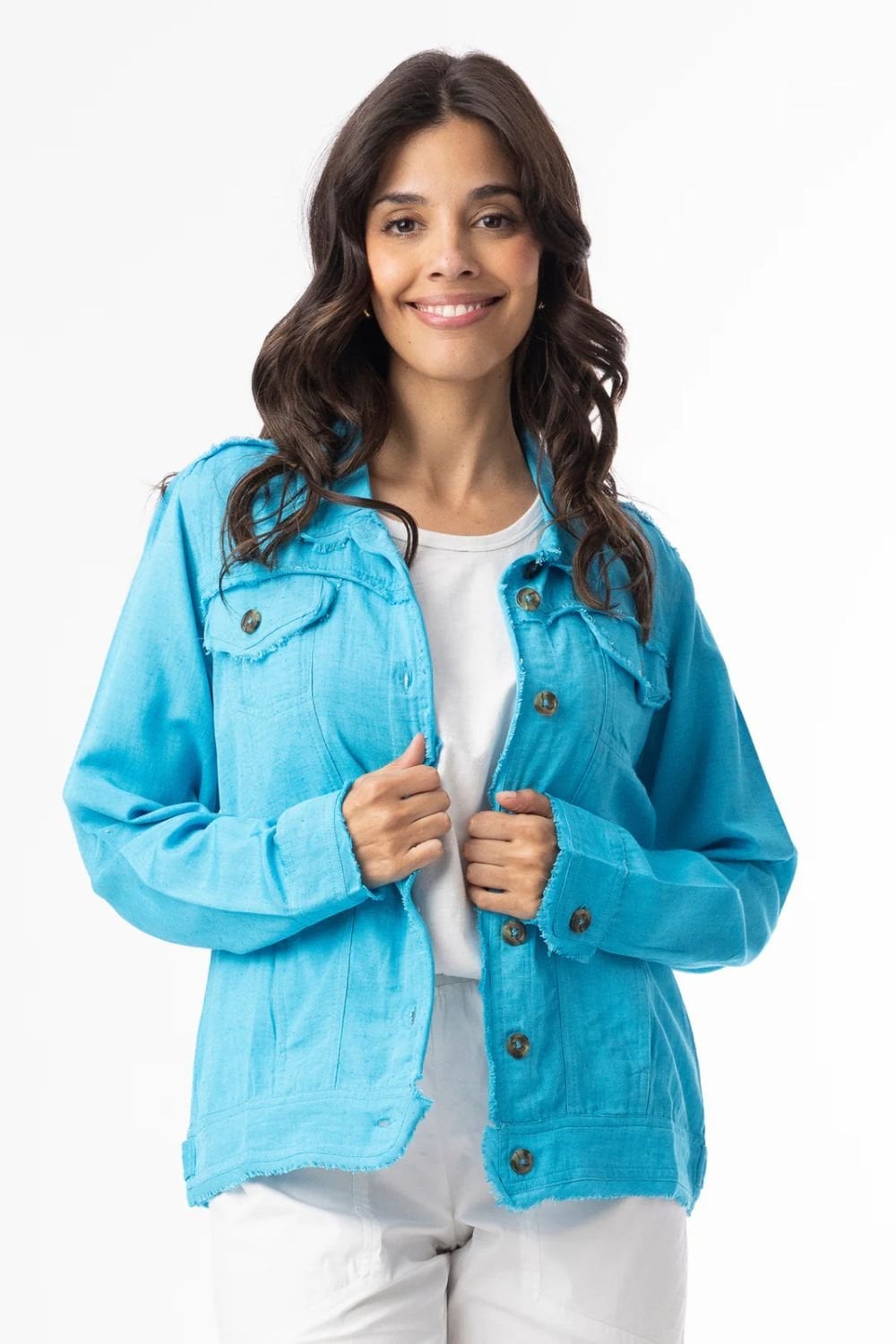 LINEN BLEND JACKET | COL=AQUA